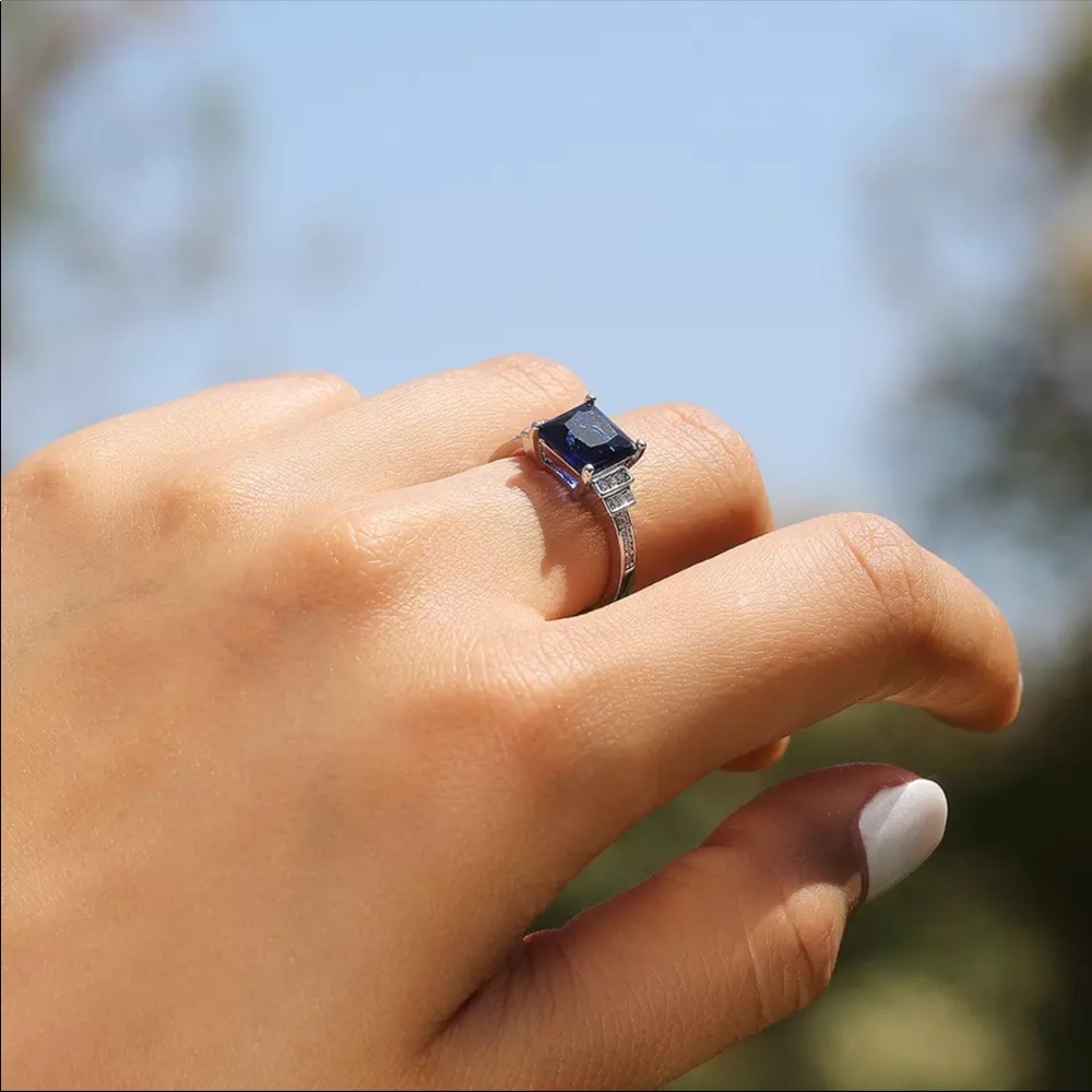 New Blue Princess Cut Sapphire 925 Silver Ring - Picture 6 of 6